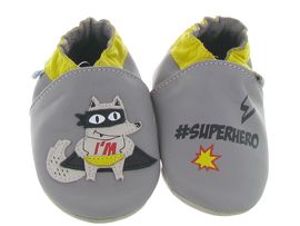 chaussons et pantoufles bebe garcon Robeez mega heroes gris