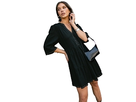 FREEMAN T.PORTER ROBE REYELINE<br>Coton Noir 