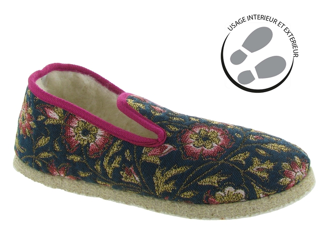 chaussons et pantoufles - Charentaise - femme - Textile - Bleu Marine - Rondinaud