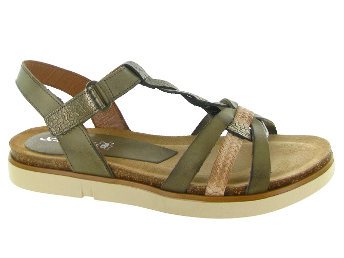 sandales et nu pieds - Confort - femme - Cuir - Kaki - Xapatan