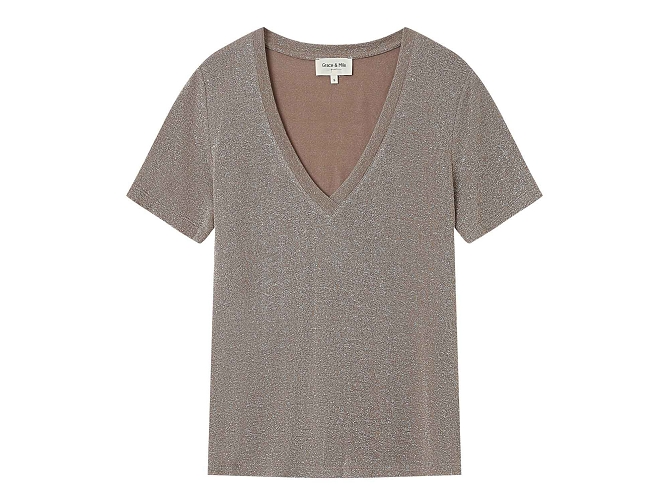 tee shirt - MC - vetement femme - Textile - Beige - Grace and mila