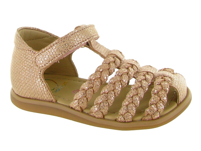 sandales et nu pieds - Semelle souple - bebe fille - Cuir laminé - Or - Shoo pom