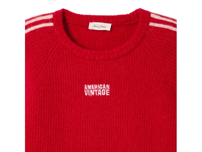 pull - MANCHE LONGUE - vetement femme - Coton - Rouge - American vintage5917801_2