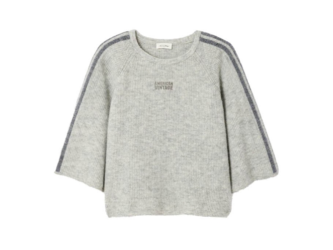 pull - MANCHE LONGUE - vetement femme - Coton - Gris - American vintage