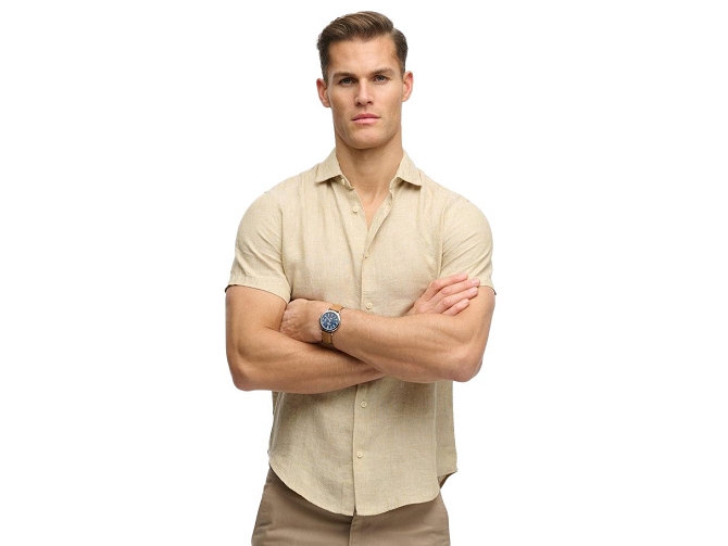 chemise - MANCHE LONGUE - vetement homme - Coton - Beige - Superdry5919402_2