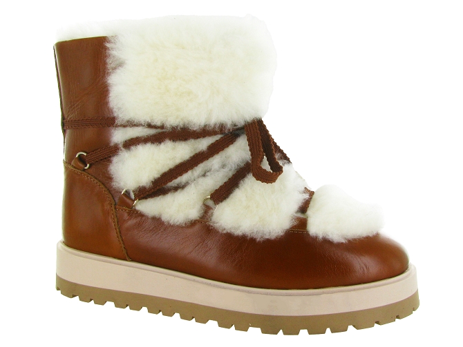 apres ski bottes fourrees - Botte de neige - femme - Cuir - Chestnut - Bobbies