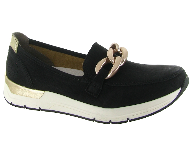 mocassins - Compensé - femme - Cuir - Noir - Rieker