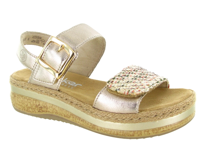 sandales et nu pieds - Confort - femme - Cuir - Or - Rieker
