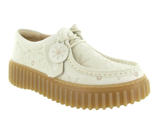 chaussures a lacets - Derby chic - femme - Textile - Beige - Clarks