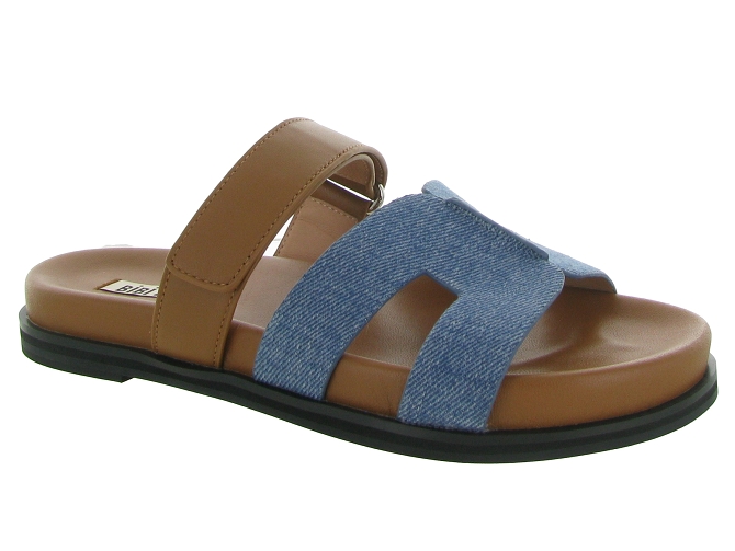 sandales et nu pieds - Mule Sabot - femme - Cuir - Bleu - Bibi lou