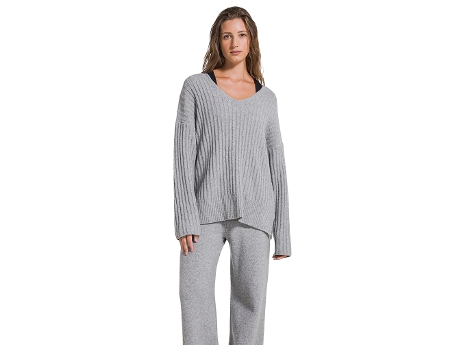 pull - MANCHE LONGUE - vetement femme - Coton - Gris - Deha7446001_4
