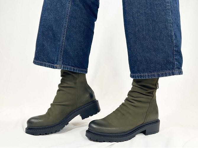 bottines et boots - Chelsea - femme - Nubuck - Kaki - Metisse