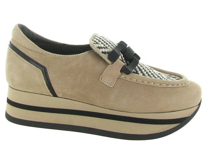 mocassins - Compensé - femme - Cuir - Beige - Softwaves