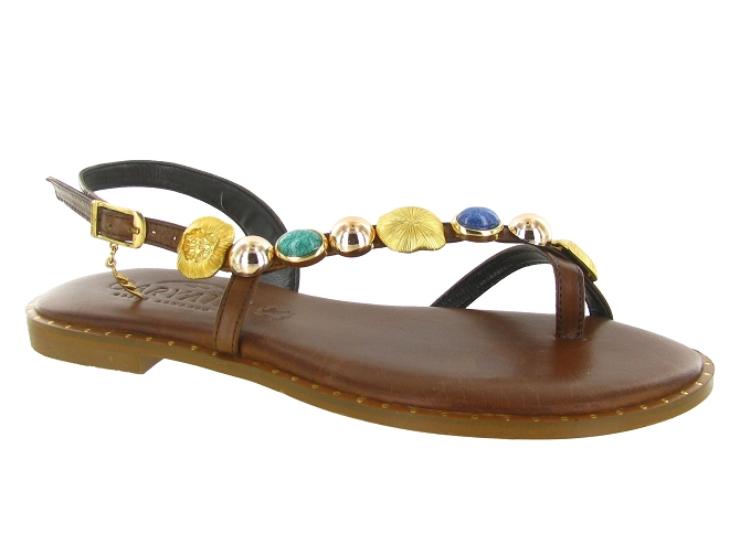 sandales et nu pieds - Entre doigt & Tong - femme - Cuir - Marron - Caryatis