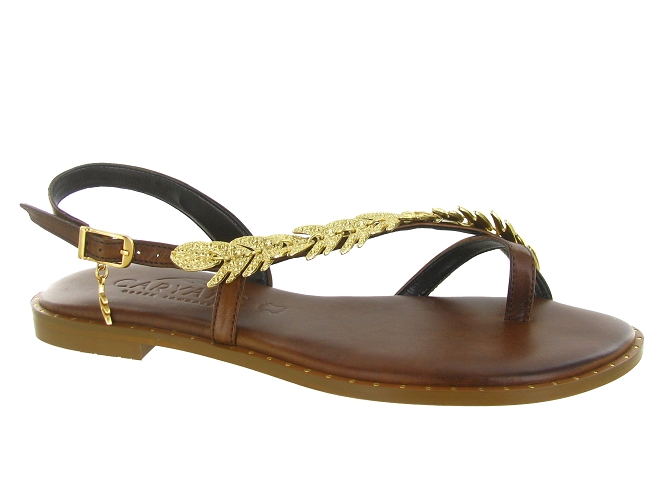 sandales et nu pieds - Entre doigt & Tong - femme - Cuir - Marron - Caryatis
