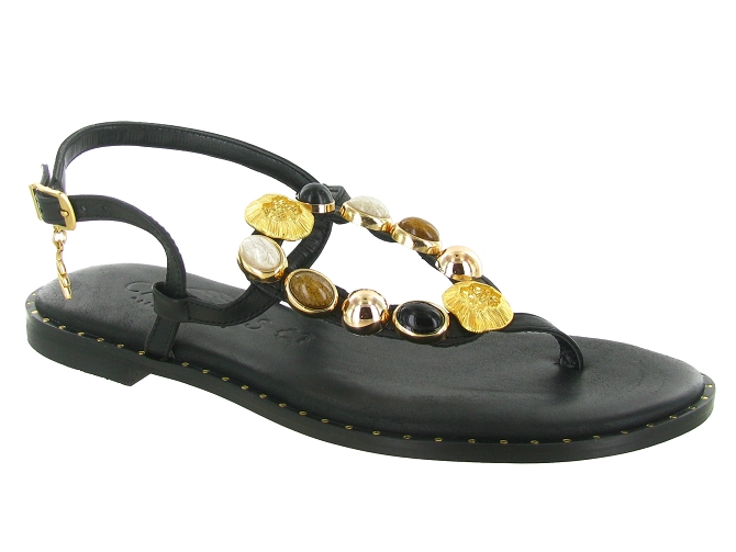 sandales et nu pieds - Entre doigt & Tong - femme - Cuir - Noir - Caryatis