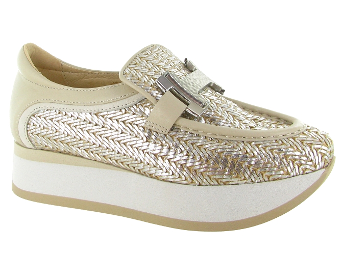 mocassins - Compensé - femme - Cuir - Argent - Softwaves