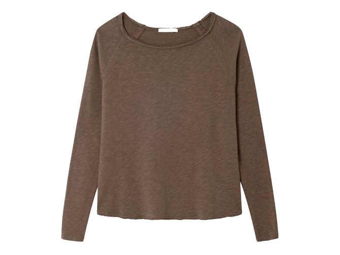 tee shirt - MANCHE LONGUE - vetement femme - Coton - Marron - American vintage
