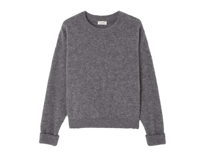 pull - MANCHE LONGUE - vetement femme - Coton - Gris - American vintage
