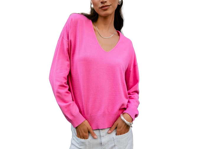 pull - MANCHE LONGUE - vetement femme - Coton - Rose - Freeman t.porter