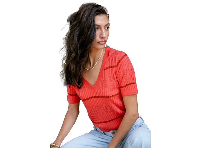 pull - MANCHE LONGUE - vetement femme - Coton - Orange - Freeman t.porter