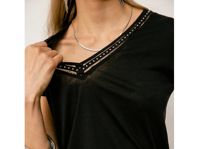 tee shirt - MANCHE COURTE - vetement femme - Coton - Noir - Freeman t.porter8179201_4