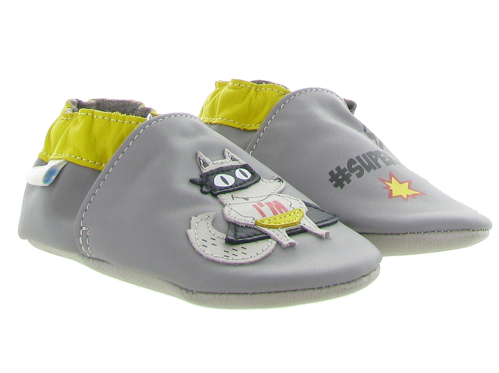 Robeez HAPPY WOLF Gris / Rouge - Chaussures Chaussons Enfant 39,90 €