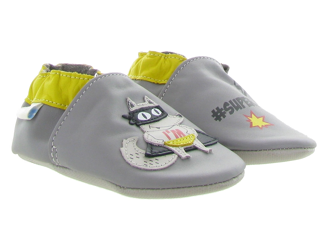 chaussons et pantoufles bebe garcon Robeez super wolf gris